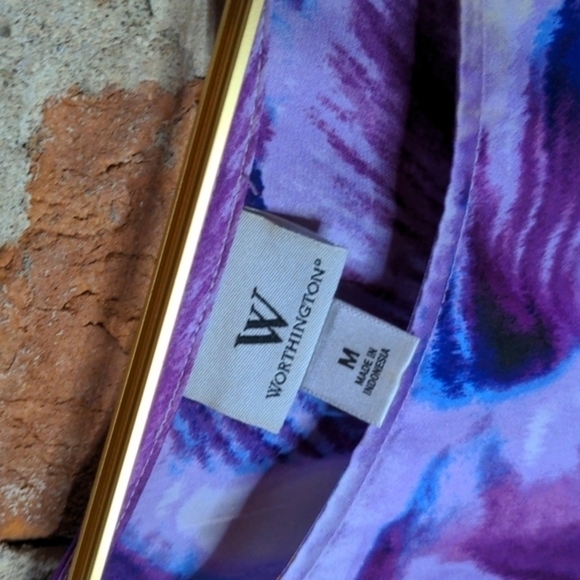 Worthington Medium Purple & Blue Floral Top w/ Synched Waist - Picture 5 of 12